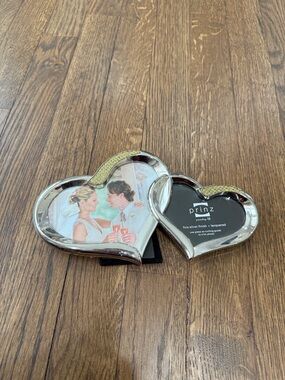 Prinz Double Heart Silver Photo Frame with Gold Accent